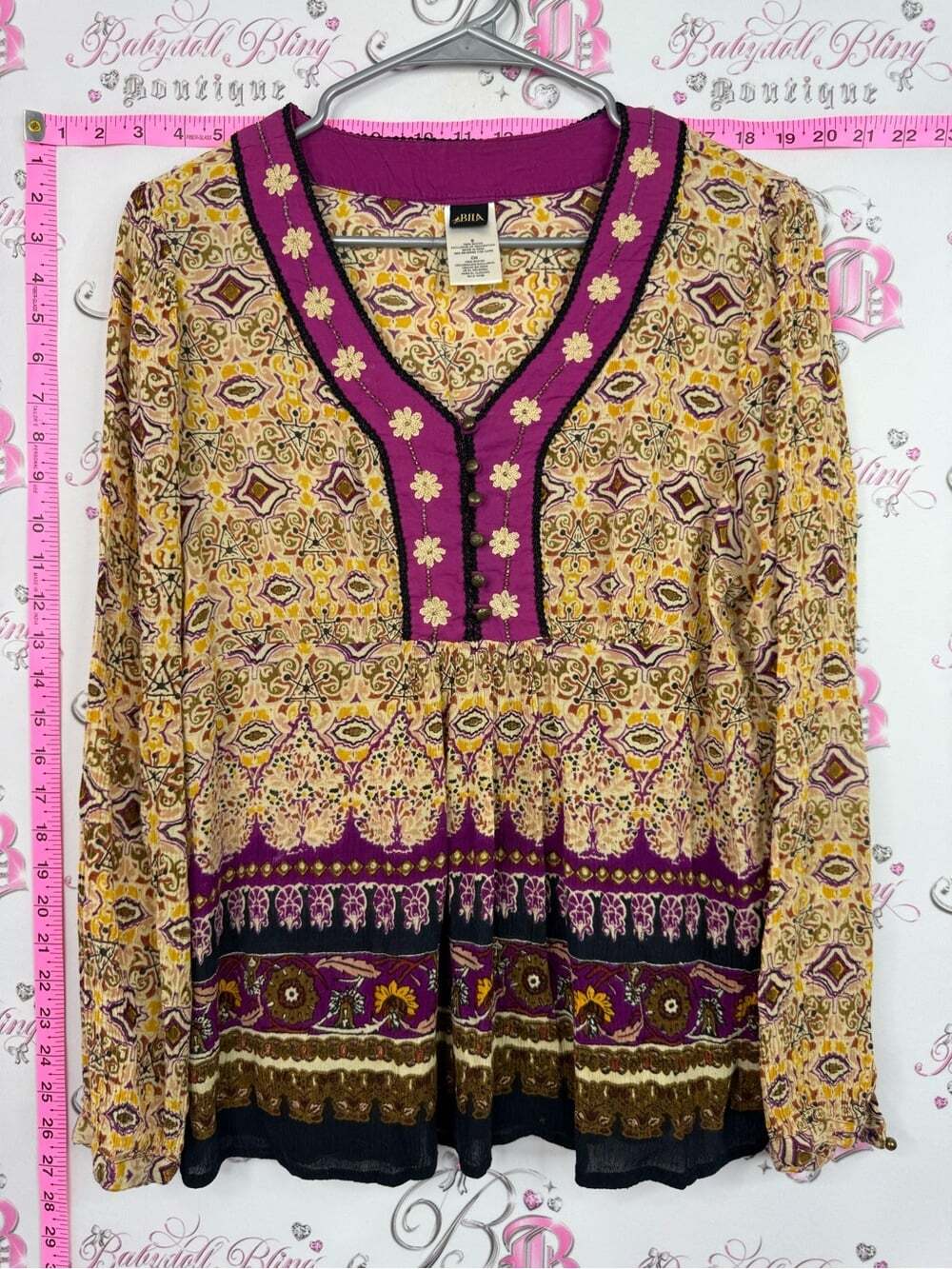 Bila Boho Floral Tunic Top in Mustard Yellow and Magenta
